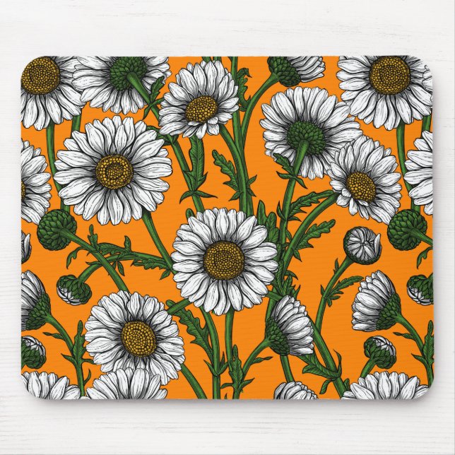 Daisies on orange mouse pad (Front)