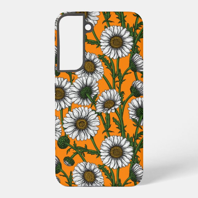 Daisies on orange  samsung galaxy case (Back)