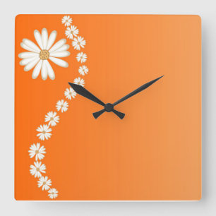 Daisies on Orange Square Wall Clock