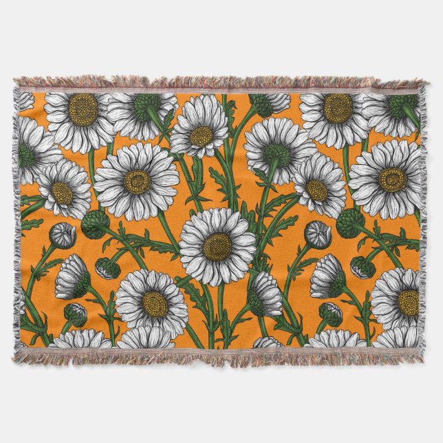 Daisies on orange throw blanket (Front)