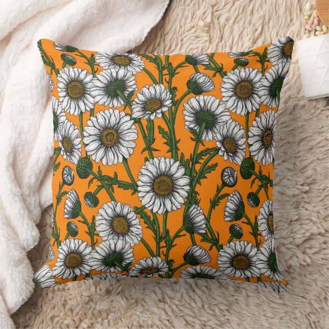 Daisies on orange throw pillow (Blanket)