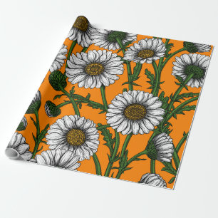 Daisies on orange wrapping paper