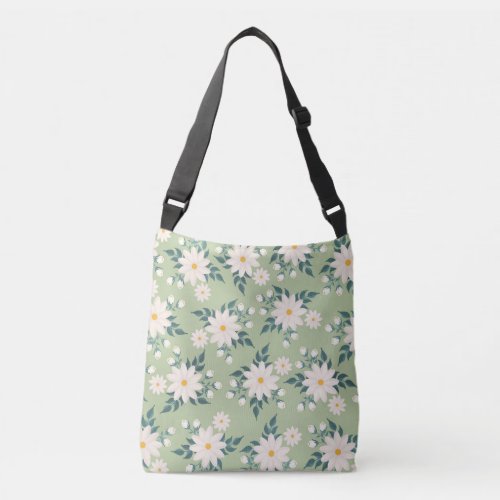 Daisies on Pastel Green Background Crossbody Bag