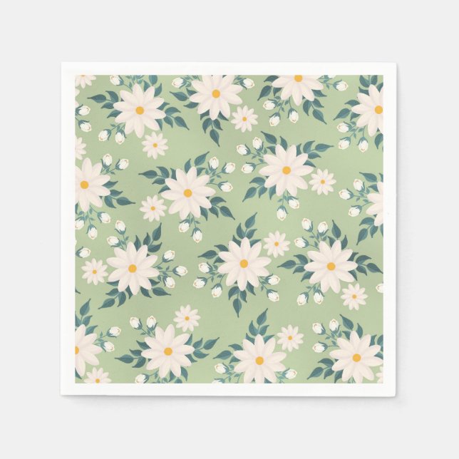 Daisies on Pastel Green Background Napkins (Front)