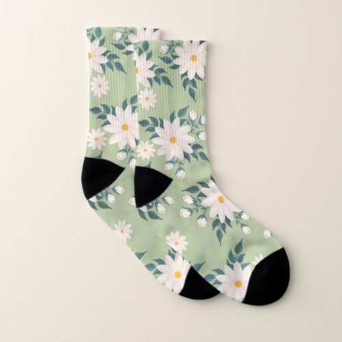 Daisies on Pastel Green Background Socks