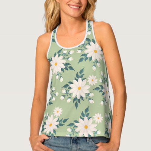 Daisies on Pastel Green Background Tank Top