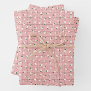 Daisies on Pink Plaid (small scale) Wrapping Paper Sheets
