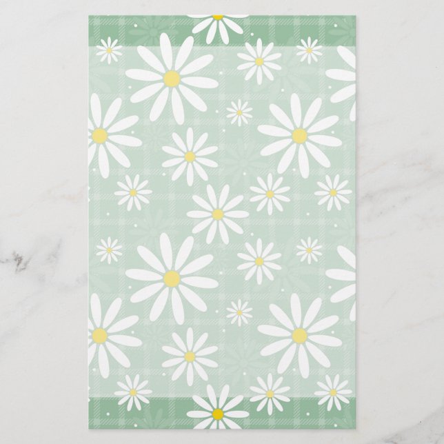 Daisies on Plaid Stationery (Front)