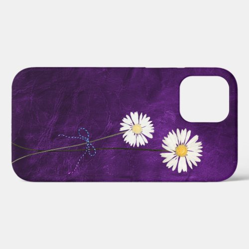 Daisies on Purple Leather iPhone 12 Case