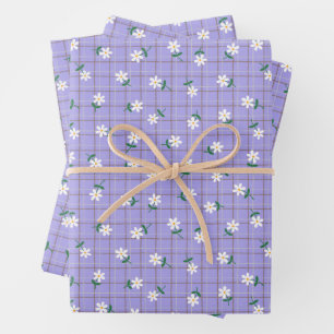 Daisies on Purple Plaid (large scale) Wrapping Paper Sheets
