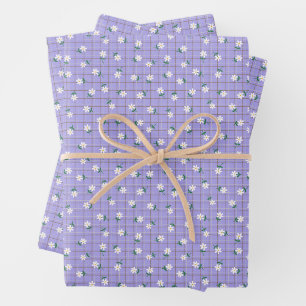 Daisies on Purple Plaid (small scale) Wrapping Paper Sheets