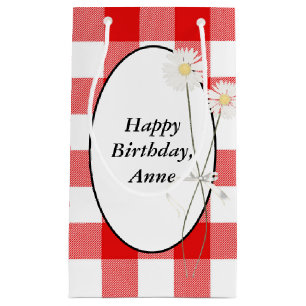 Daisies on Red and White Buffalo Plaid Small Gift Bag