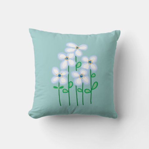 Daisies on soft blue background throw pillow