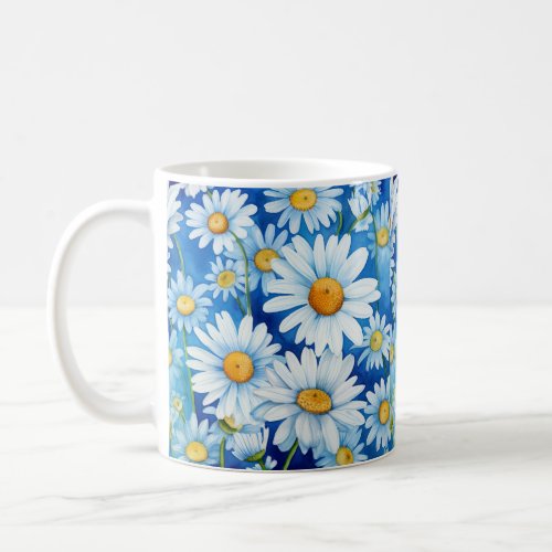 Daisies on the blue coffee mug