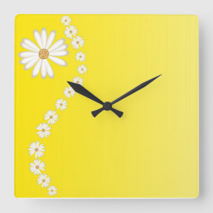 Daisies on Yellow Square Wall Clock