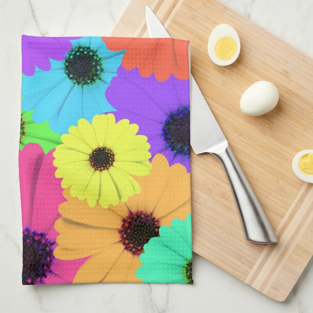 Daisies or Marigolds Colorful Psychedelic Pattern Kitchen Towel (Quarter Fold)