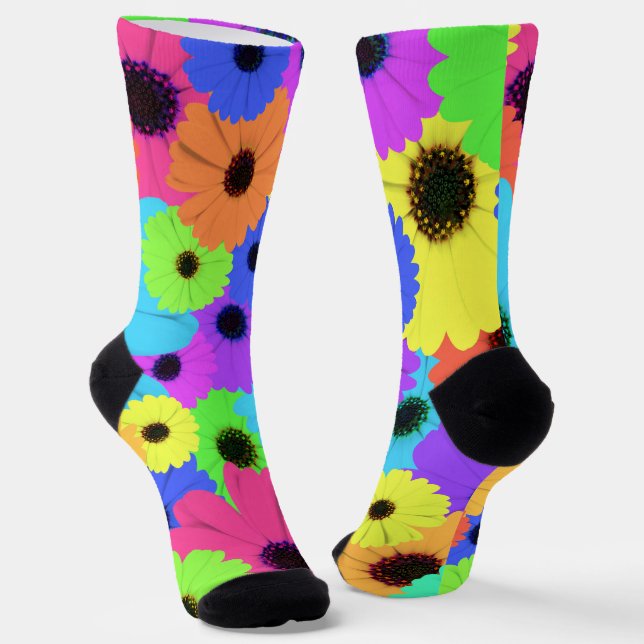 Daisies or Marigolds Colorful Psychedelic Pattern Socks (Angled)