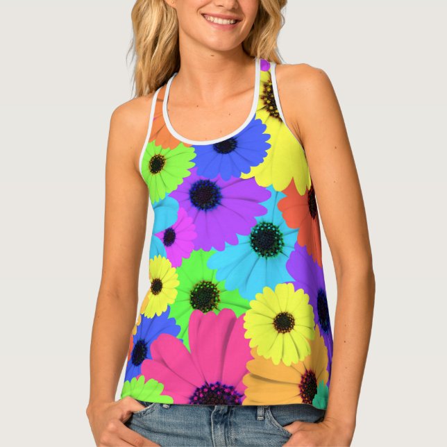 Daisies or Marigolds Colorful Psychedelic Pattern Tank Top (Front)
