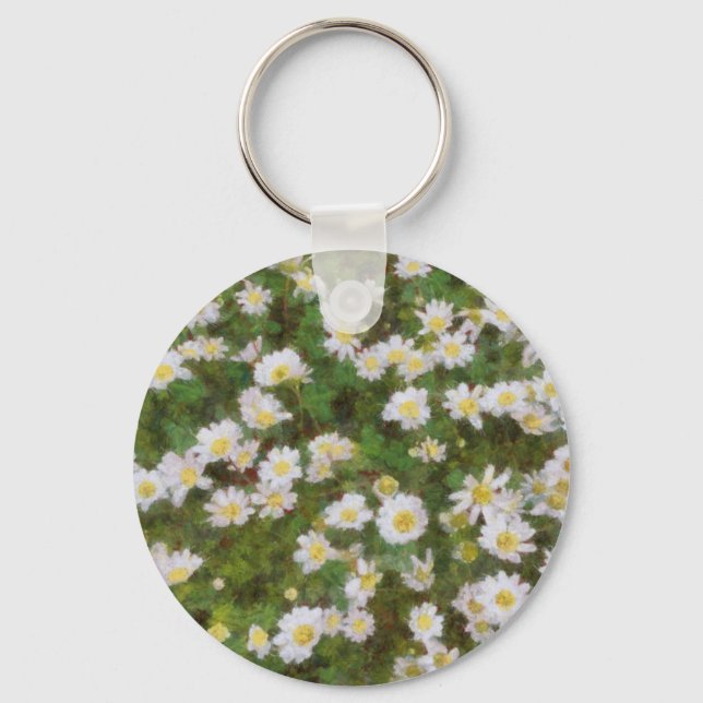 Daisies Painted In An Impressionist Style Keychain (Front)