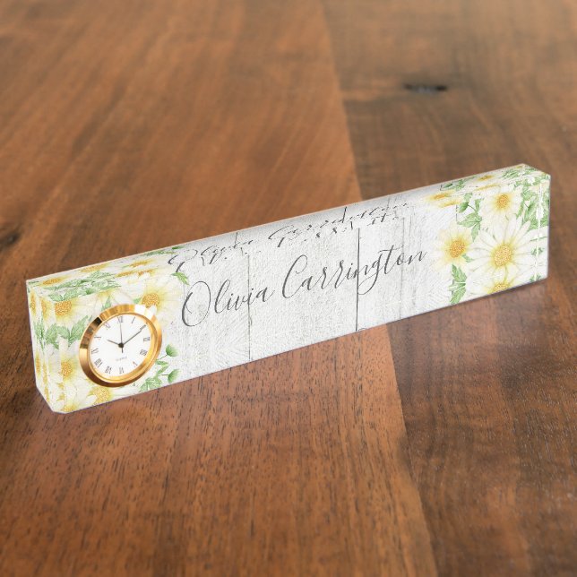 Daisies Personalized Rustic  Desk Name Plate (Side)