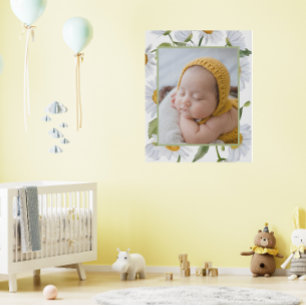 Daisies Photo Baby Floral Watercolor Nursery Faux Canvas Print