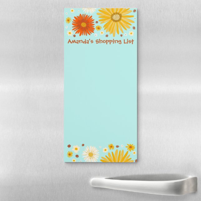 Daisies Pink Flowers Custom Grocery Shopping List Magnetic Notepad (In Situ)