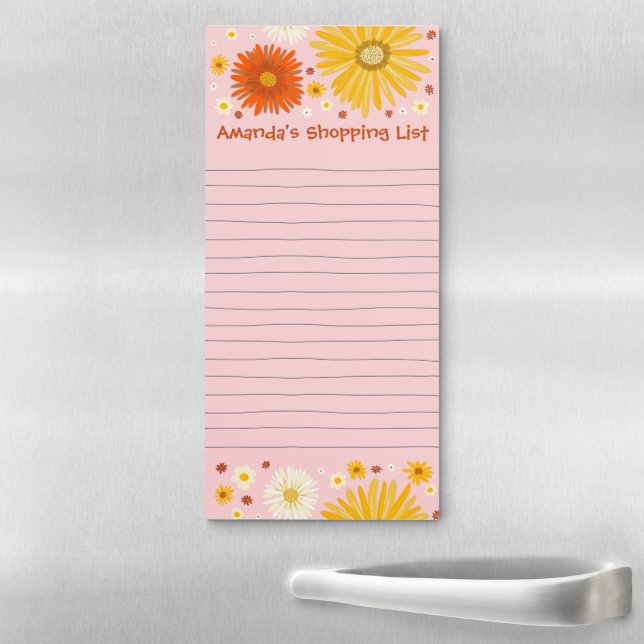 Daisies Pink Flowers Custom Grocery Shopping List Magnetic Notepad (In Situ)