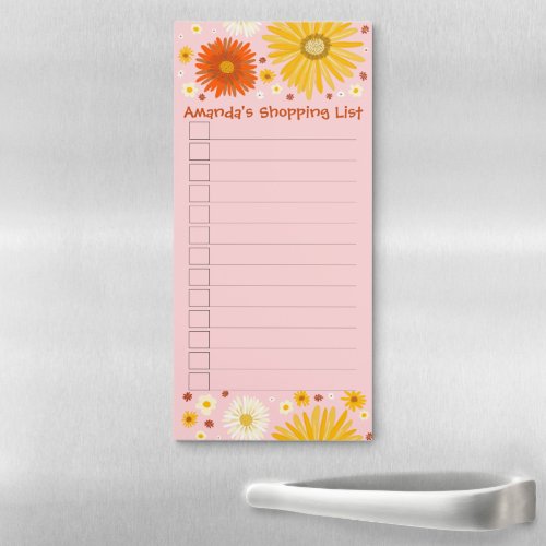 Daisies Pink Flowers Custom Grocery Shopping List Magnetic Notepad