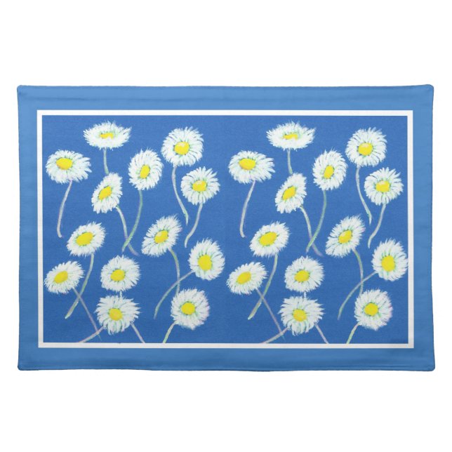Daisies Placemat, Blue, White, Yellow Placemat (Front)