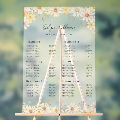 Daisies Price List Acrylic Sign