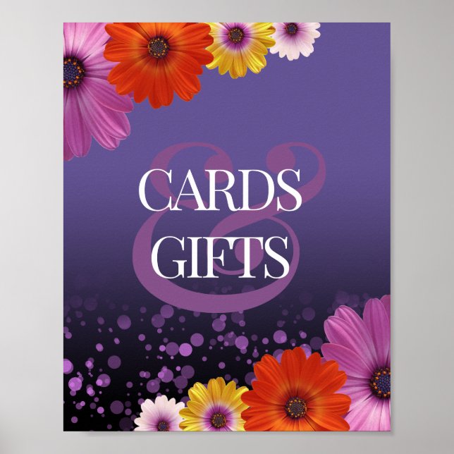 Daisies Purple Glitter Wedding Cards & Gifts Sign (Front)