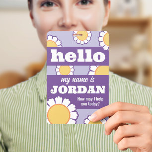 Daisies Purple Hello My Name Is How May I Help Badge