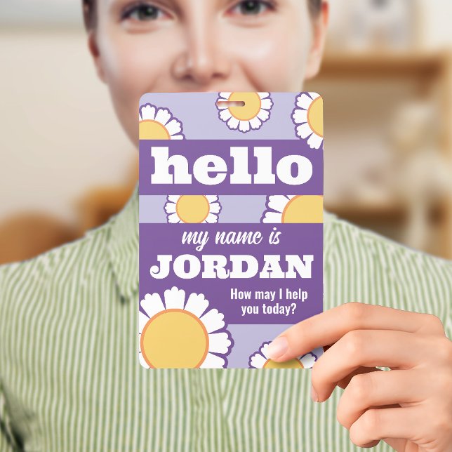 Daisies Purple Hello My Name Is How May I Help Badge (Creator Uploaded)