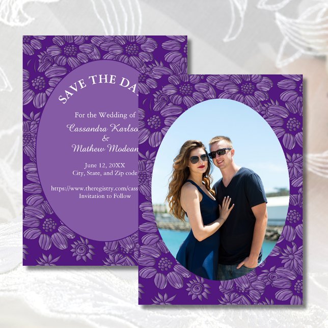 Daisies Purple Save the Date Photo Card (Daisies Purple Save the Date Photo Card)