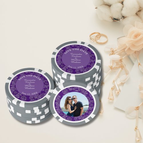Daisies Purple Save the Date  Photo Card Poker Chips