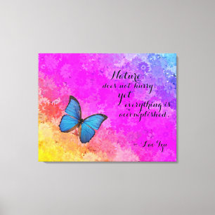 Daisies Rainbow Colors Blu Butterfly Lao Tzu Quote Canvas Print