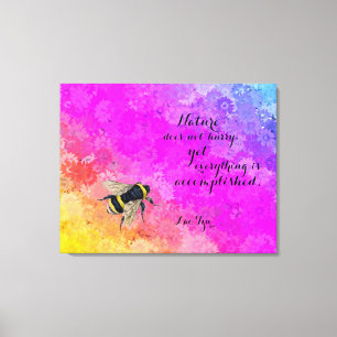 Daisies Rainbow Colors & Bumblebee - Lao Tzu Quote Canvas Print