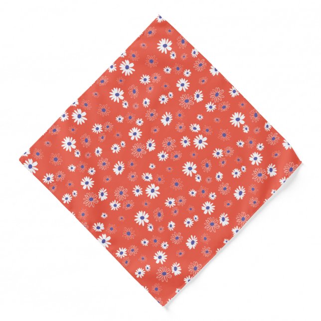 Daisies Red White Blue Floral Pattern Bandana (Front)