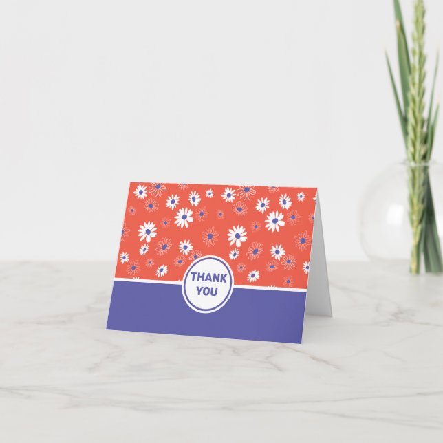 Daisies Red White Blue Flower Pattern Letterpress Thank You Card (Front)
