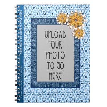 Daisies  Retro Blue Pattern  Frame  And Your Photo Notebook by ShopTheWriteStuff at Zazzle