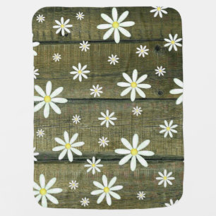 Daisies Rustic Barn Board Daisy Flower Baby Blanket