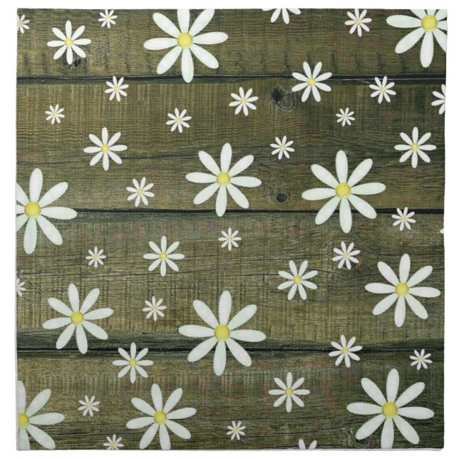 Daisies Rustic Barn Board Daisy Flower Cloth Napkin (Front)