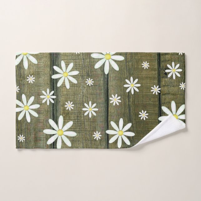 Daisies Rustic Barn Board Daisy Flower Hand Towel (Hand Towel)