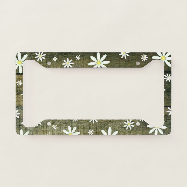 Daisies Rustic Barn Board Daisy Flower License Plate Frame (Front)