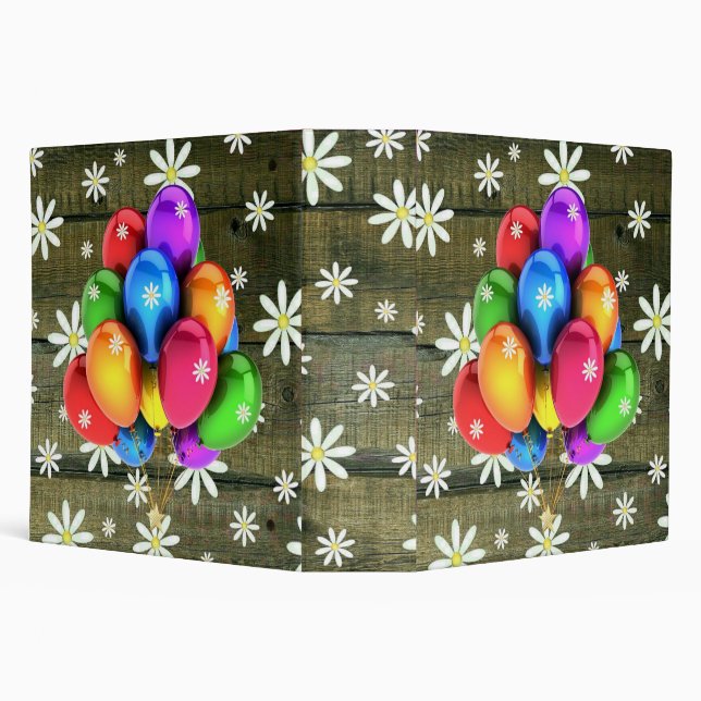 Daisies Rustic Barn Board Party Balloons 3 Ring Binder (Background)