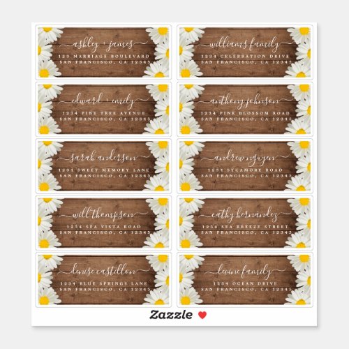 Daisies Rustic Wood Wedding Guest Address Labels