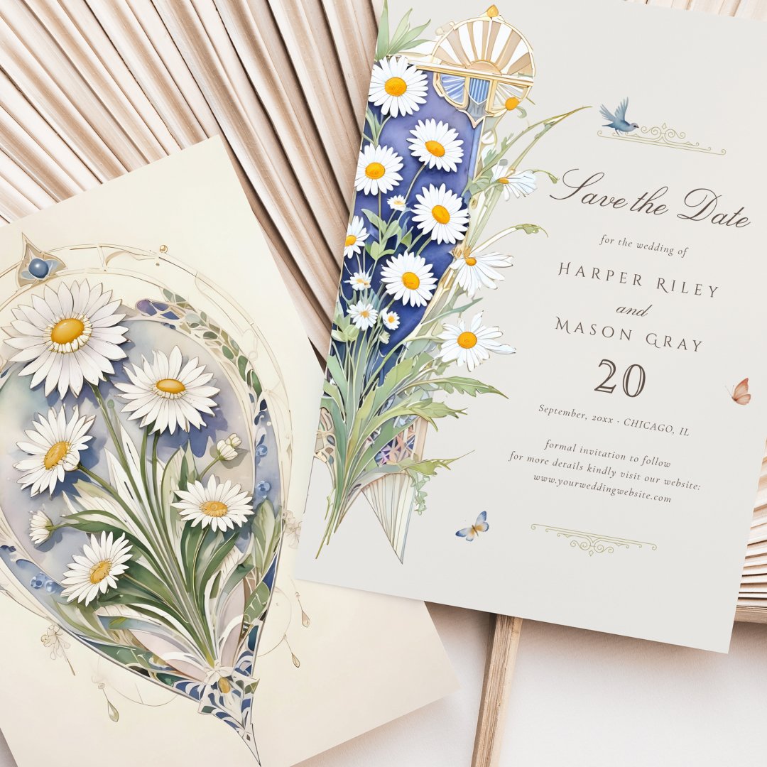 Daisies Save the Date Golden Elegance Invitation