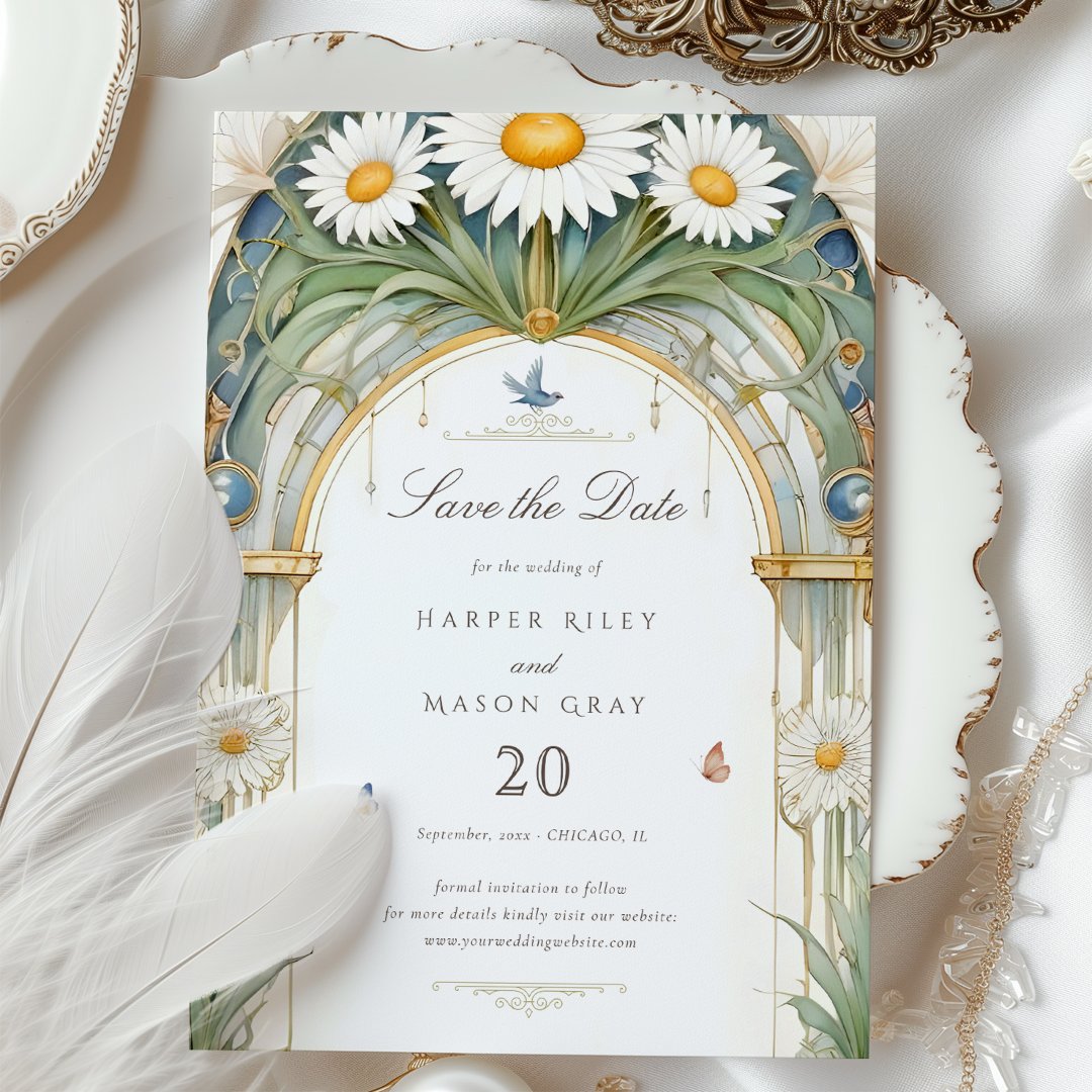 Daisies Save the Date Golden Elegance Invitation