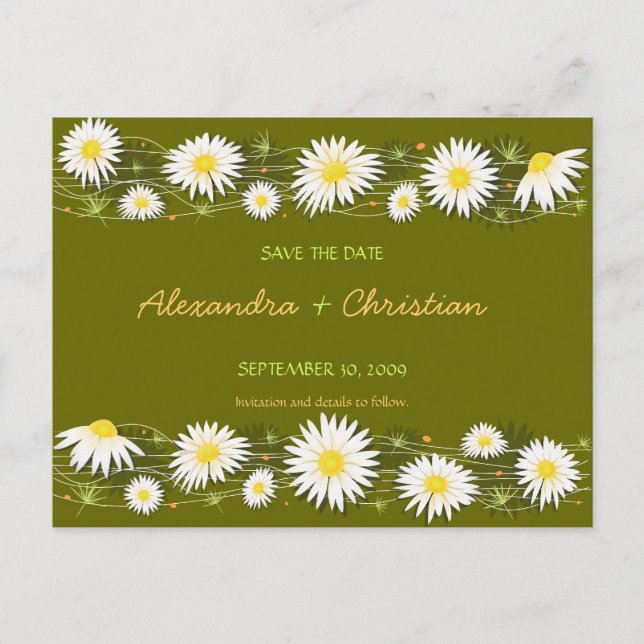 Daisies Save the Date Wedding Announcement 2 Card (Front)