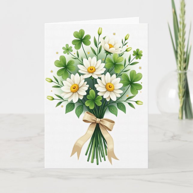 Daisies Shamrocks Bouquet Card (Front)